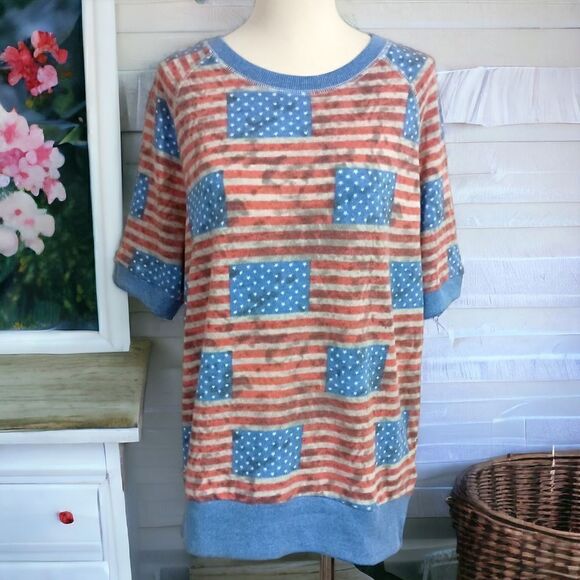 Lularoe Jane Top S Pullover American Flags Stars Stripes Patriotic Short Sleeve. - Picture 16 of 16
